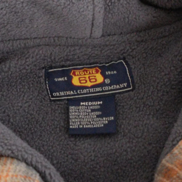 VTG Route 66 Orange And Gray Plaid Fleece Lined Button Up Hooded Sweater  Jacket - Picture 11 of 11